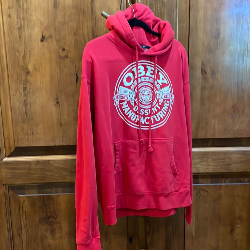 Men's Obey Hoodie. Red, size large